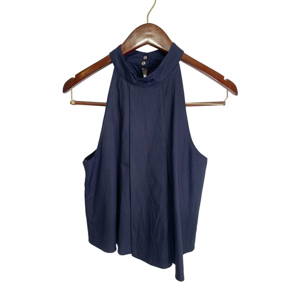 Revolve J.O.A Los Angeles Trapeze Halter Pleats Tank Linen cotton Blue Size SX - Picture 3 of 16